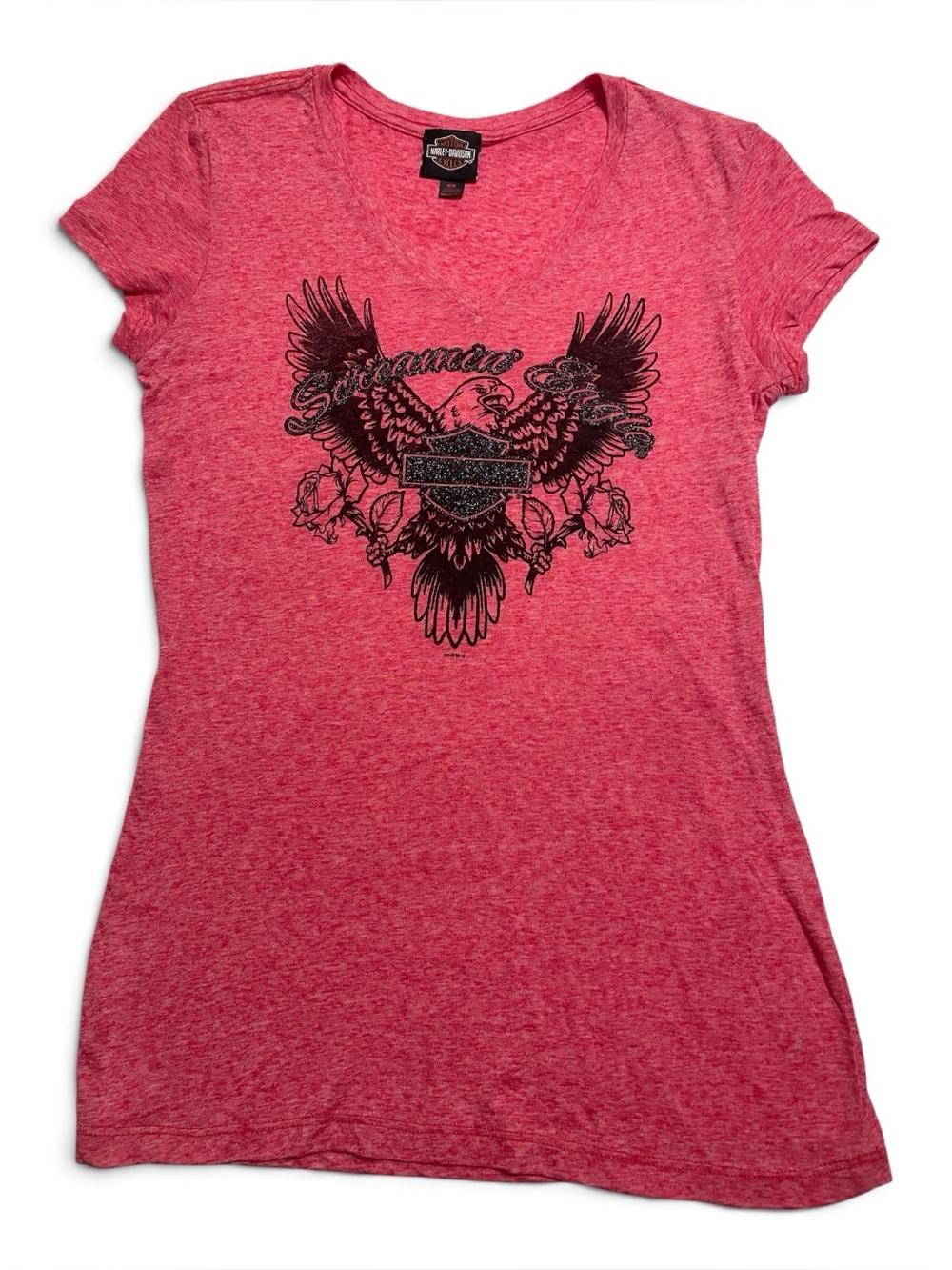 Harley-Davidson Pink Glitter Screaming Eagle Graphic Short Sleeve Tee. Size L